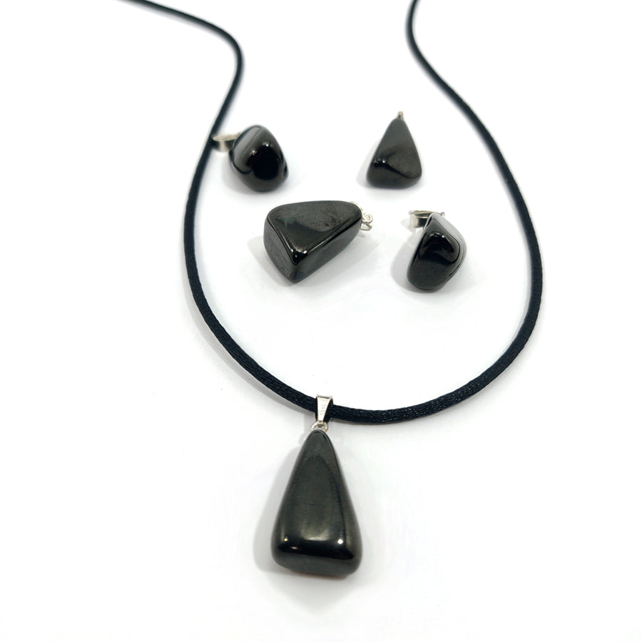 Colgante rodado de Azabache plata