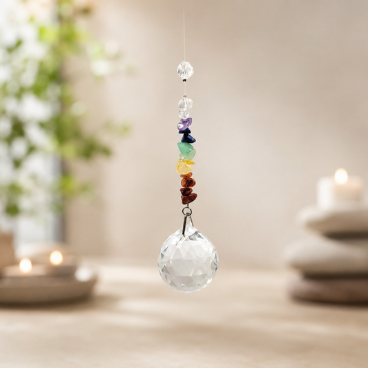 Bola Feng Shui facetada con minerales de los 7 chakras