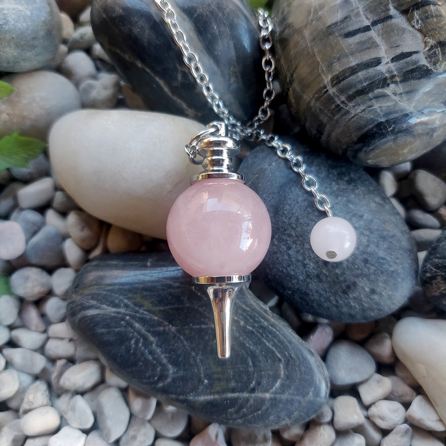 Rose quartz ball pendulum