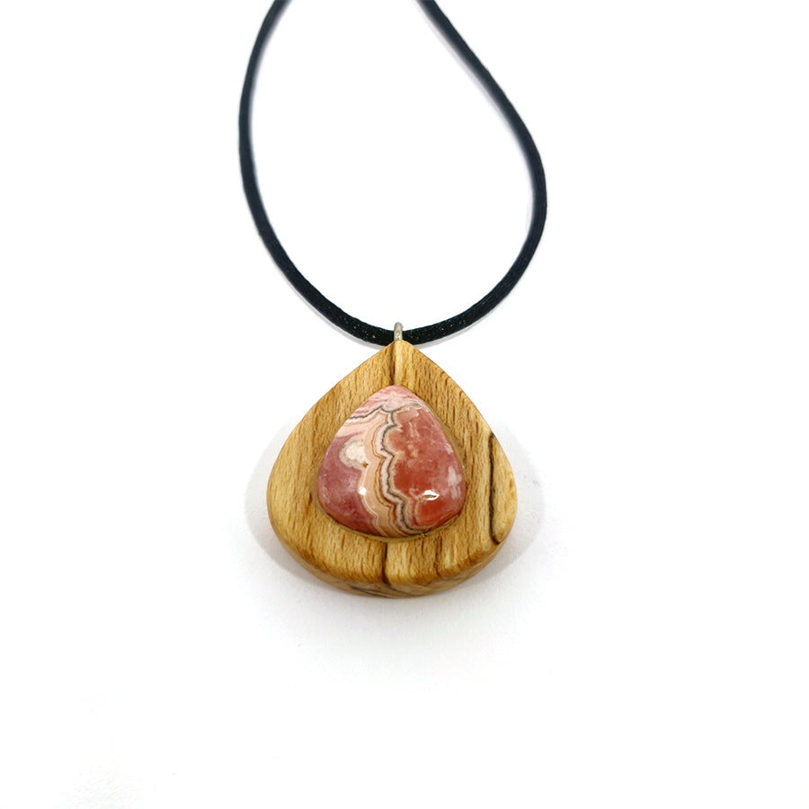 Spalted Beech Rhodochrosite Pendant