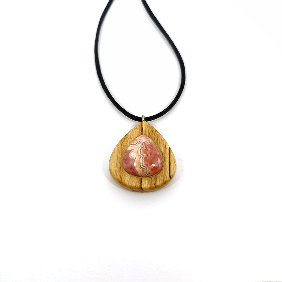 Spalted Beech Rhodochrosite Pendant