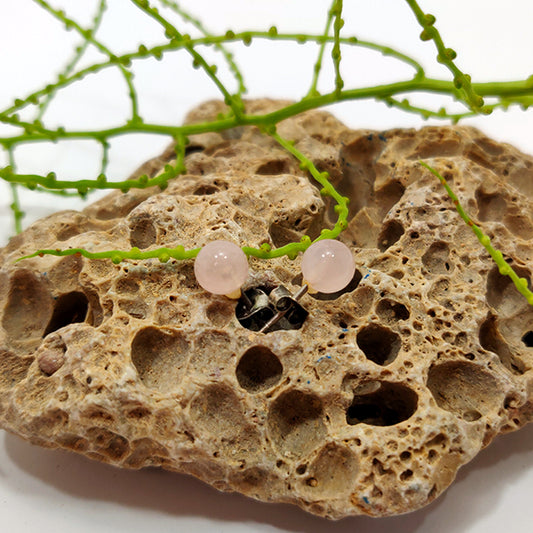 Pendientes de bola Cuarzo rosa 6mm