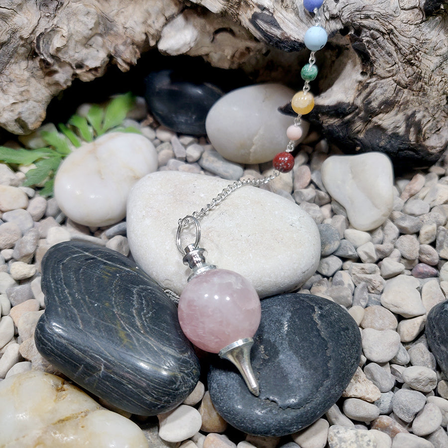 Rose quartz ball pendulum