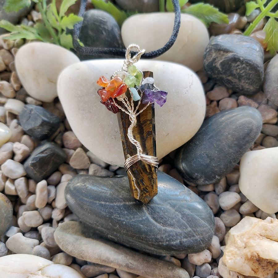 Mineral point pendant with tree of life chakras