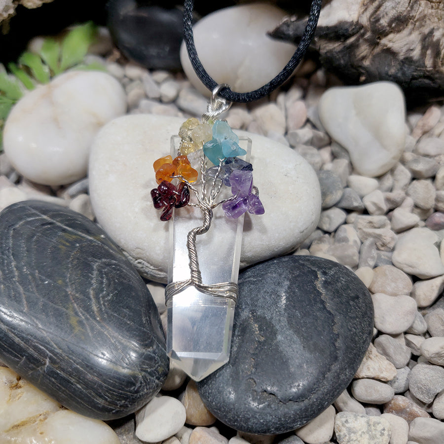 Mineral point pendant with tree of life chakras