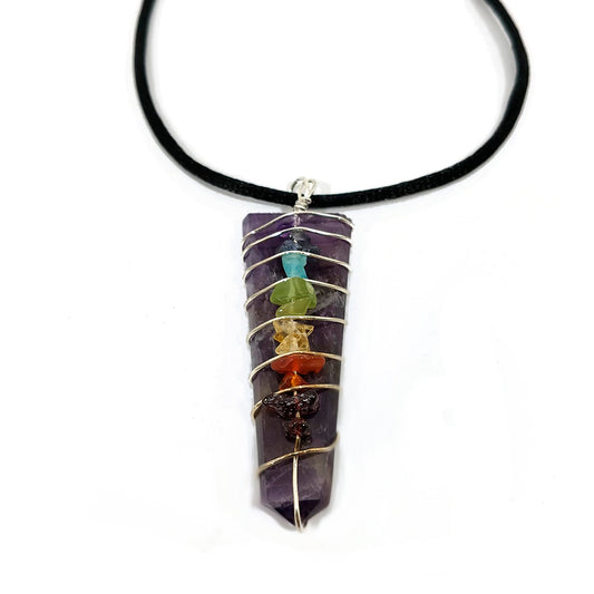 Colgante punta Mineral con minerales 7 chakras