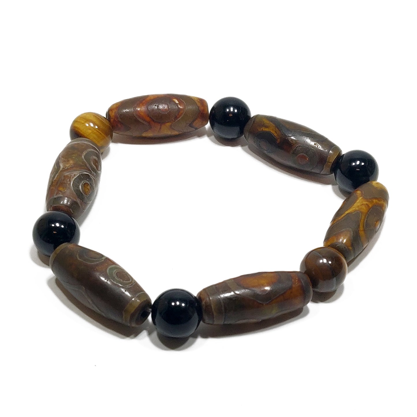 Pulsera Ónix-Ojo de tigre-Ágata tibetana DZI
