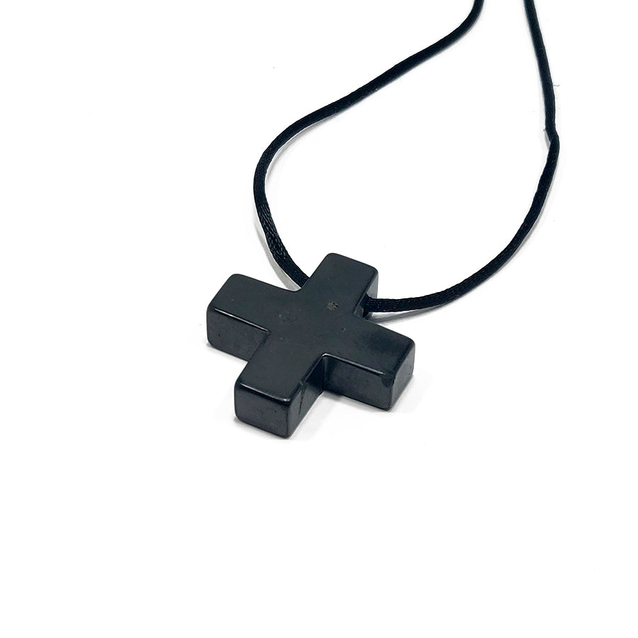 Shungite Pendant, Cross Shape, Drilled/EMF Protection/5G Protection