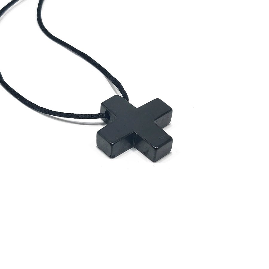 Shungite Pendant, Cross Shape, Drilled/EMF Protection/5G Protection