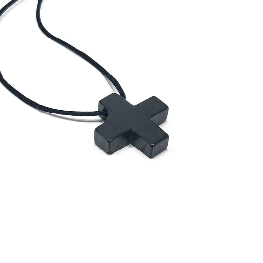 Colgante Shungit forma cruz perforado/Protección EMF / Protección 5G