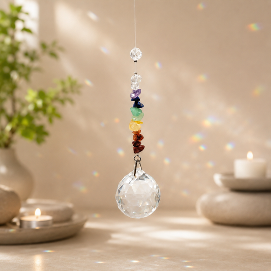 Bola Feng Shui facetada con minerales de los 7 chakras
