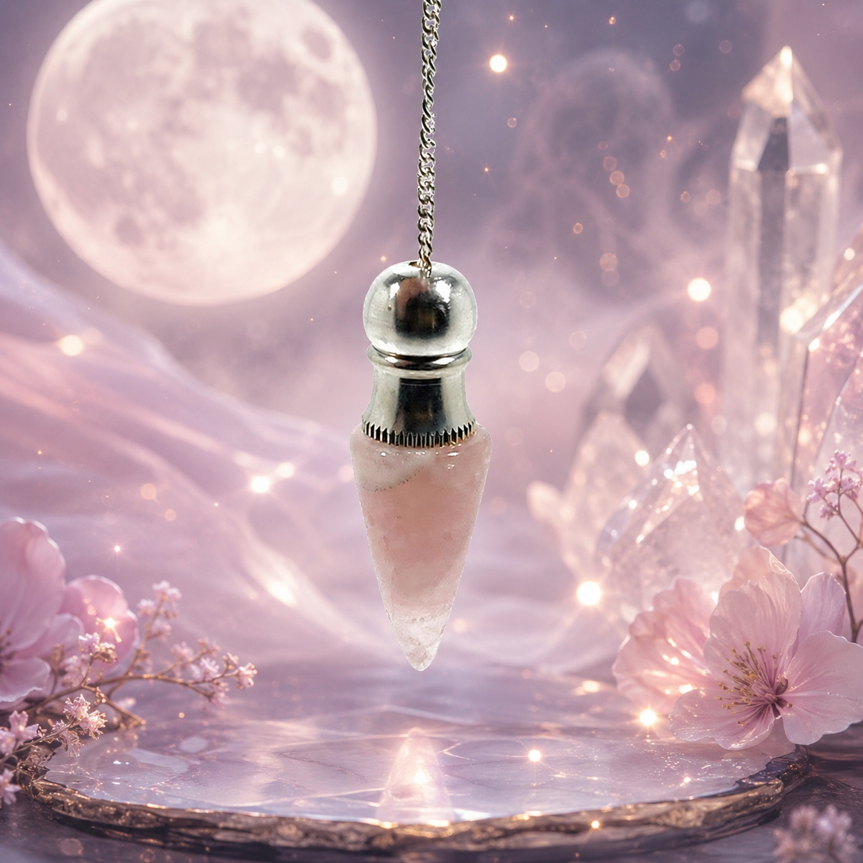 Rose quartz witness pendulum