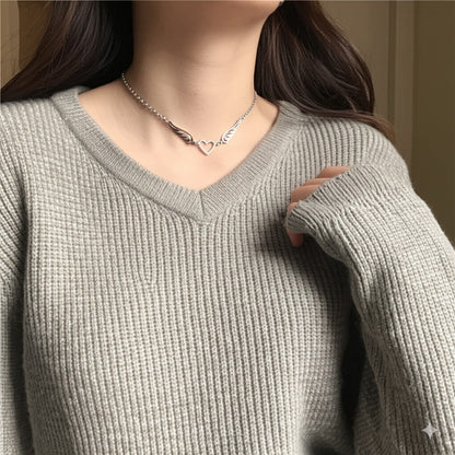 Heart and angel wings pendant