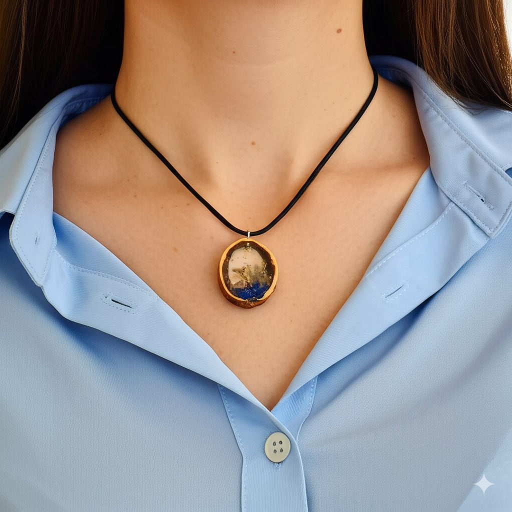 Lapis Lazuli and Selenite Walnut Pendant