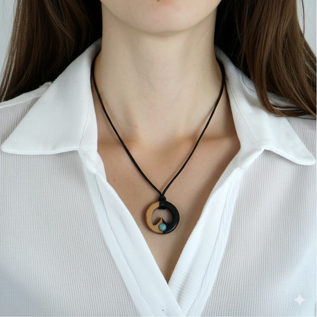 Ebony, Beech and Amazonite Pendant