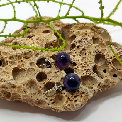 Amethyst ball earrings 8mm