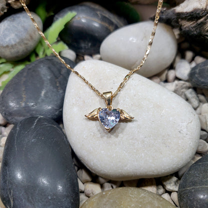 Zirconia heart pendant and angel wings 