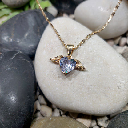 Zirconia heart pendant and angel wings 