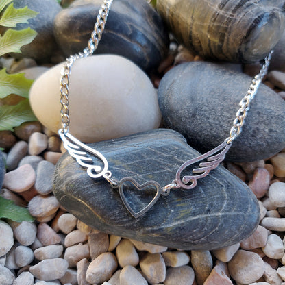 Heart and angel wings pendant