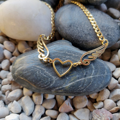 Heart and angel wings pendant