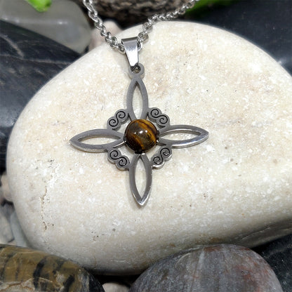 Witch's knot and tiger's eye pendant