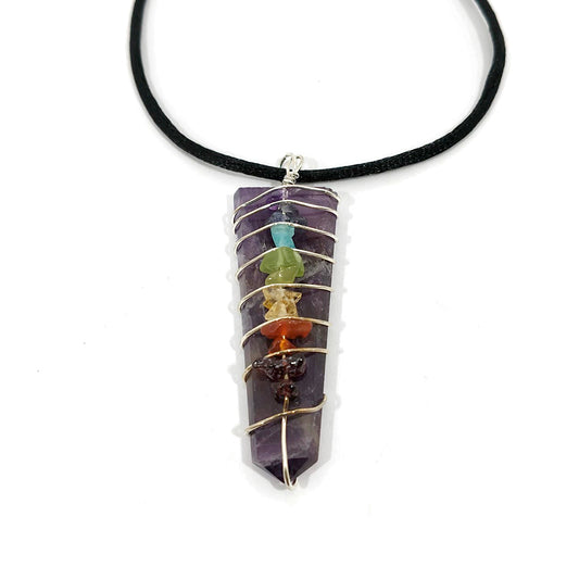 Colgante punta Mineral con minerales 7 chakras