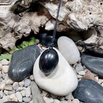 Olive-shaped Shungite Pendant, Drilled/EMF Protection/5G Protection