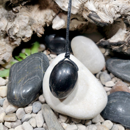 Olive-shaped Shungite Pendant, Drilled/EMF Protection/5G Protection