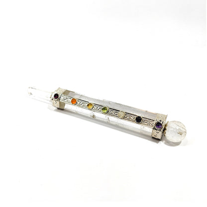 Vara de Poder de Minerales 7 Chakras con Punta Generadora de Cuarzo Natural