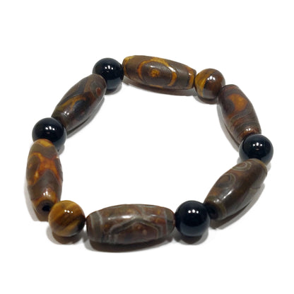 Pulsera Ónix-Ojo de tigre-Ágata tibetana DZI