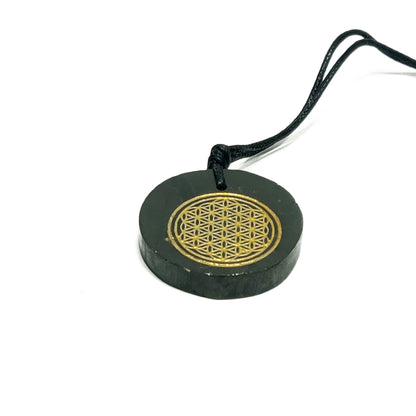 Colgante Shungit circulo Flor de la vida /Protección EMF / Protección 5G