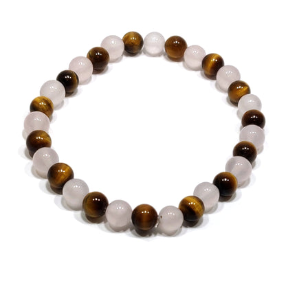 Pulsera Cuarzo rosa-Ojo de tigre