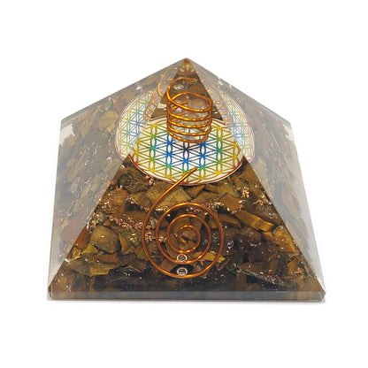 Tiger's Eye Orgonite Pyramid / EMF Protection / 5G Protection
